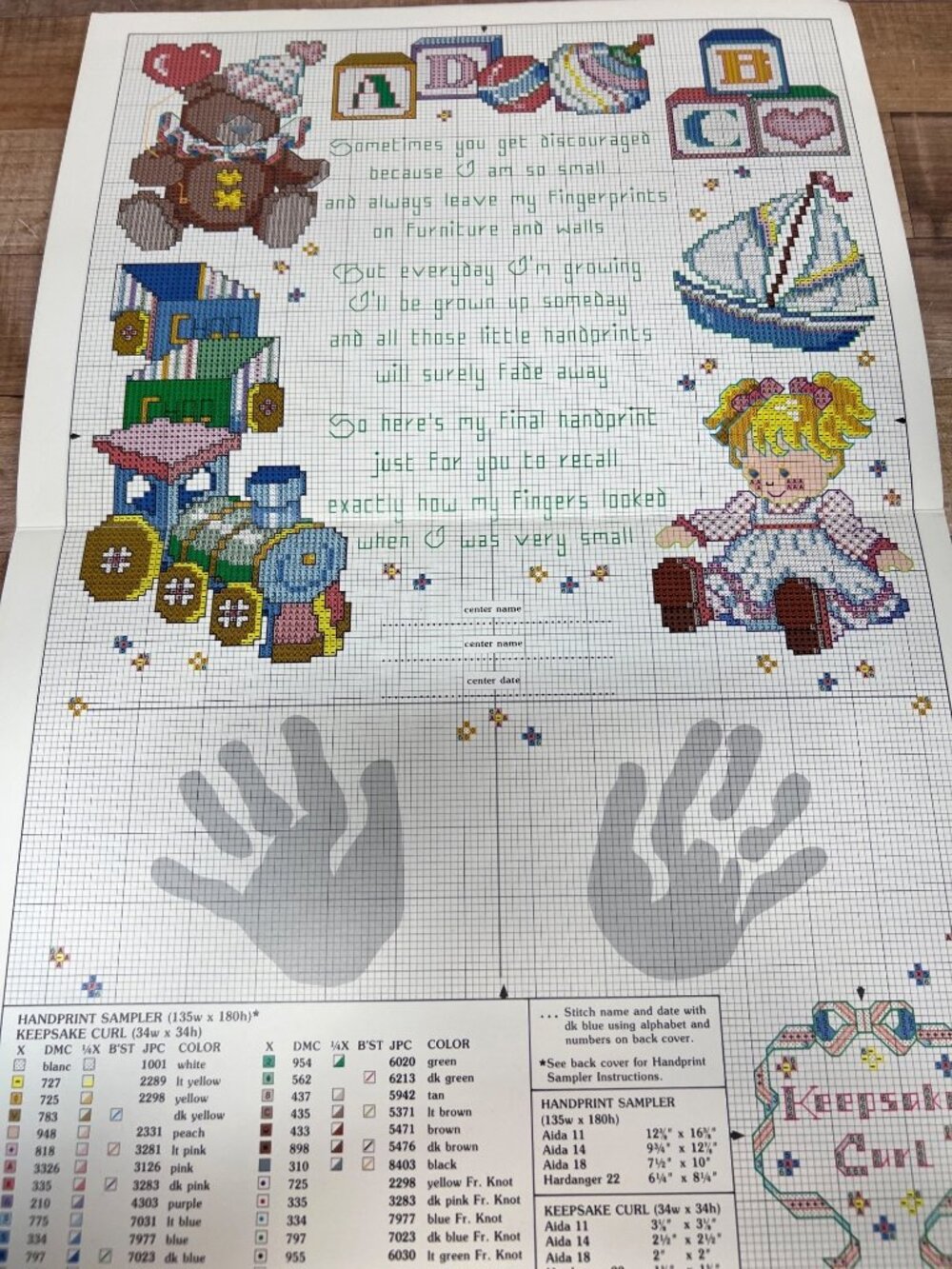 Baby Keepsakes Handprint Cross-Stitch Sampler Pattern By Leisure Arts Leaflet - Picture 3 of 3